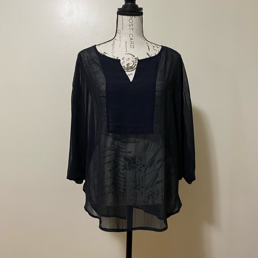 C brand sheer blouse with draped sleeves in black